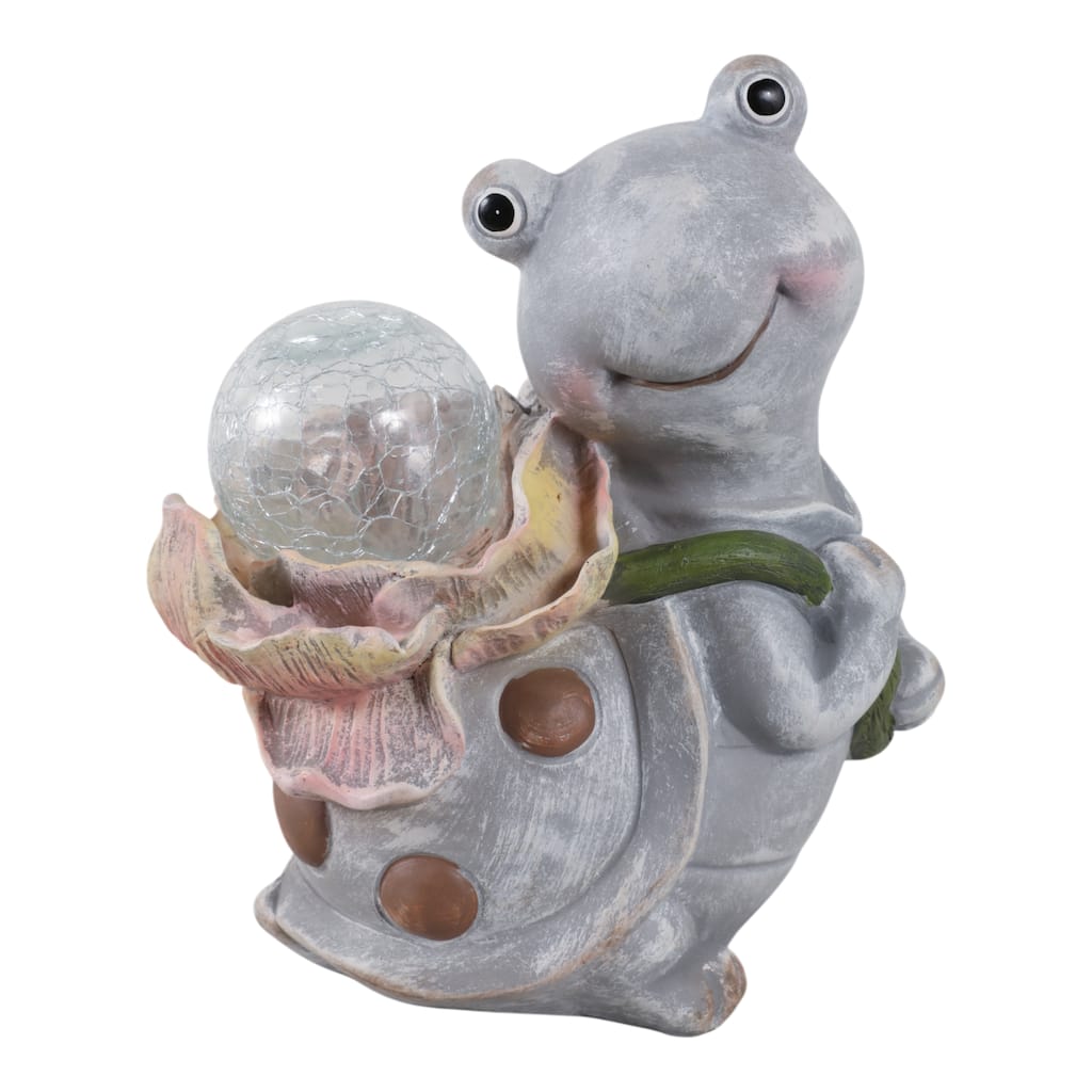 Polyresin Garden Statuary Blushing Turtle Solar Flower - 10" Gray
