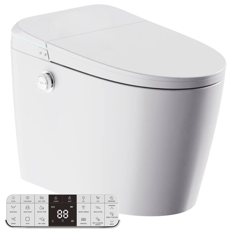 ENVO Dia Series 1.28 GPF 1-piece Auto Open Smart Bidet Toilet in White with Dual Flush, Heated Seat, and Foot Sensor