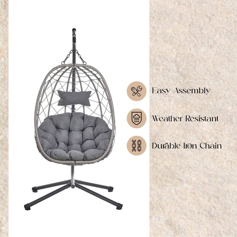 LeisureMod Summit Foldable Hanging Egg Swing Chair with Removable Cushion for Porch, Patio, Backyard, Garden, Lounge