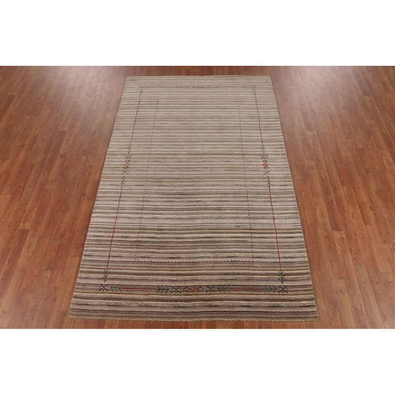 Striped Gabbeh Indian Area Rug Hand-Knotted Wool Carpet - 5'0"x 7'10"