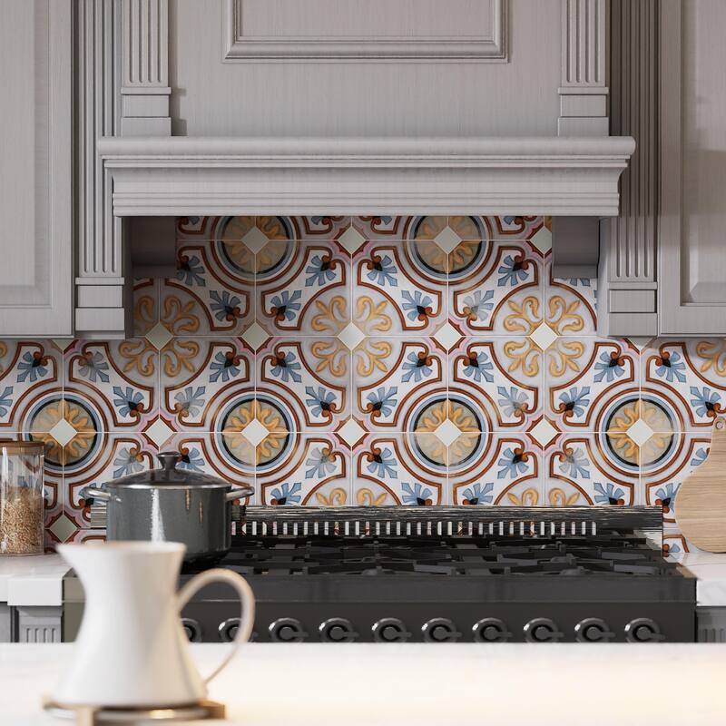 Merola Tile Vaudeville Octagon Deco Diglas with Taco Nacar 7-7/8" x 7-7/8" Porcelain Floor and Wall Tile - Case (50 Tiles)