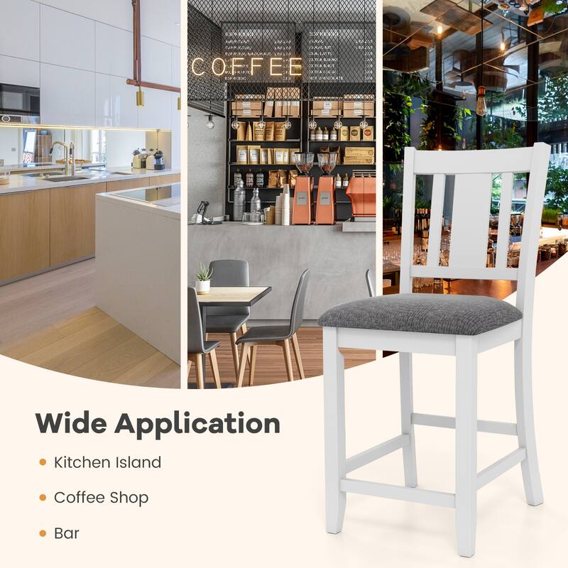 Gymax Rubber Wooden Bar Stools Set of 4 w/ Ergonomic Back Comfortable