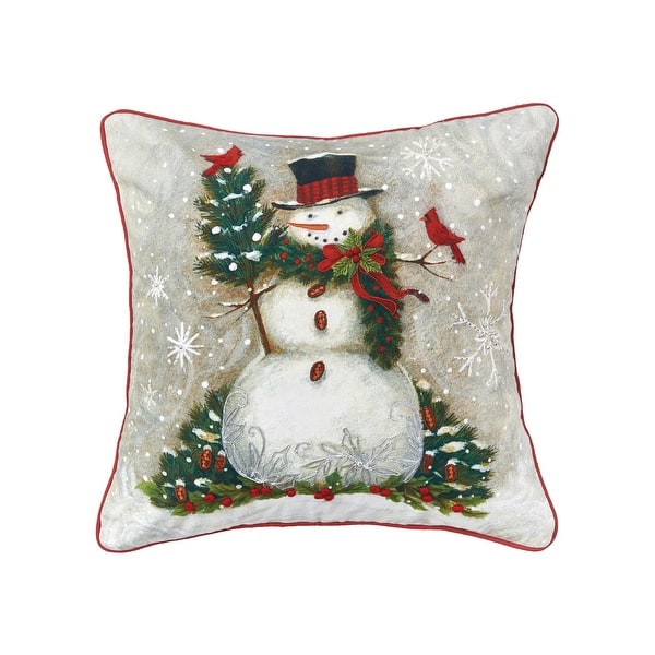 slide 2 of 2, Woodland Snowman Printed & Embellished Throw Pillow