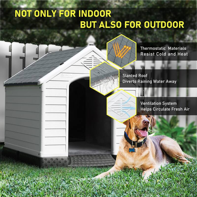 BOSSIN Insulated & Waterproof Dog House, Indoor/Outdoor Puppy Shelter with Elevated Floor & Liner for All Size Dogs