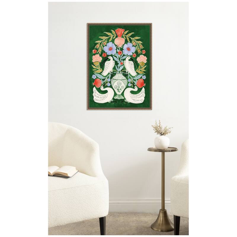 Kate and Laurel Floral Folklore Ibises and Swan by Jill Labieniec Framed Canvas Wall Art Print