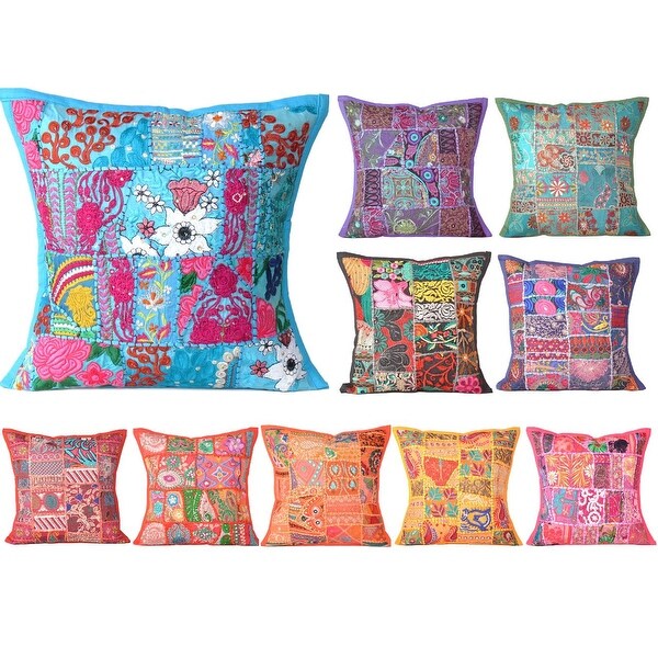 Oussum Handmade Embroidered Patchwork Cotton 16-inch Throw Pillowcase. Opens flyout.
