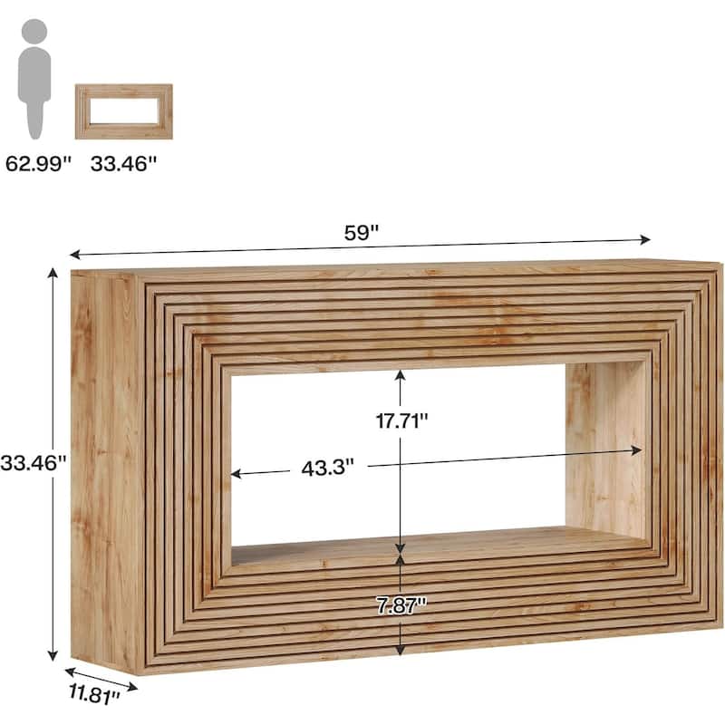MDF Console Table with Fluted Front and Rustic Farmhouse Design - 59” L x 11.81” W x 33.46” H