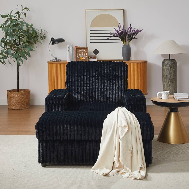 42.5-inch Corduroy single recliner with backrest pillow, cup holder design, storage footrest, comfortable sofa-deep-seated