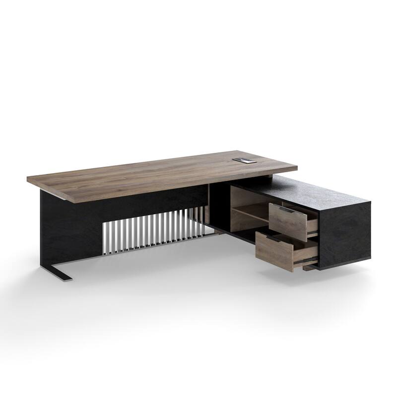 WESOME Large L-Shaped Executive Desk with Drawers Cabinet Cable Management
