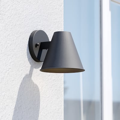 Smith 1-Light Modern Contemporary Indoor-Outdoor Wall Sconce with Metal Cone Shade, Dark Sky Compliant