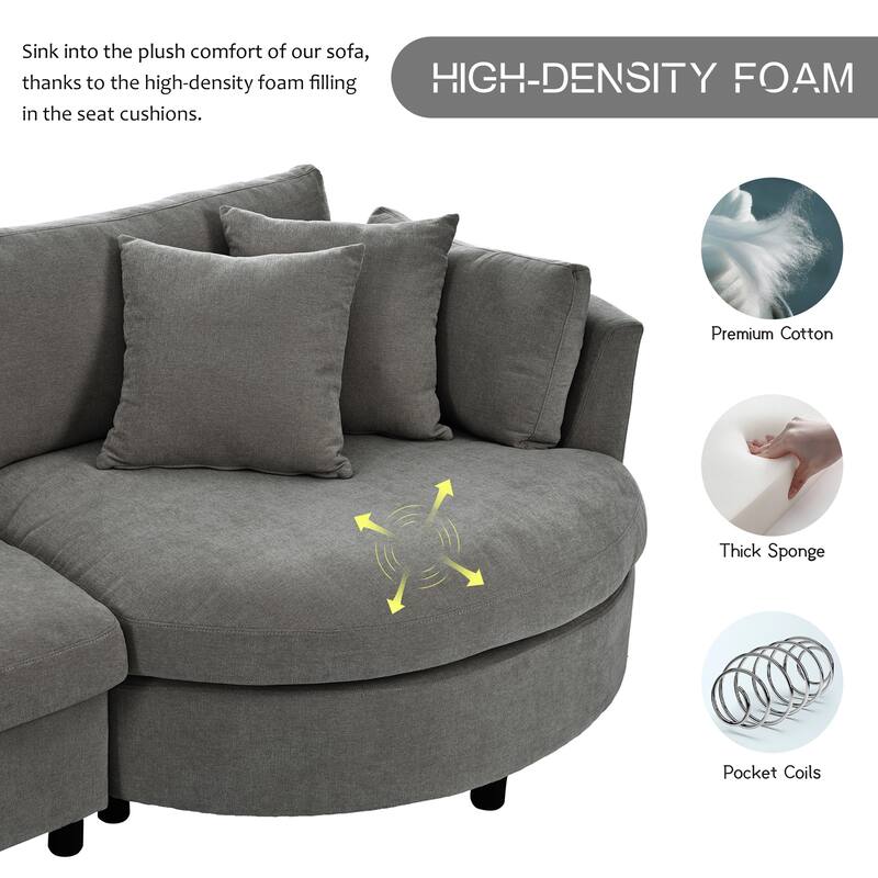 111.4" Polyester Combination Sofa with 3 Pillows, Curved Design and Removable Cushions