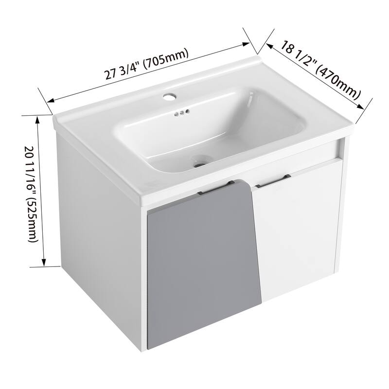 Bathroom Vanity With Sink In 24/28 Inch, Floating Bathroom Vanity With Soft Close Door