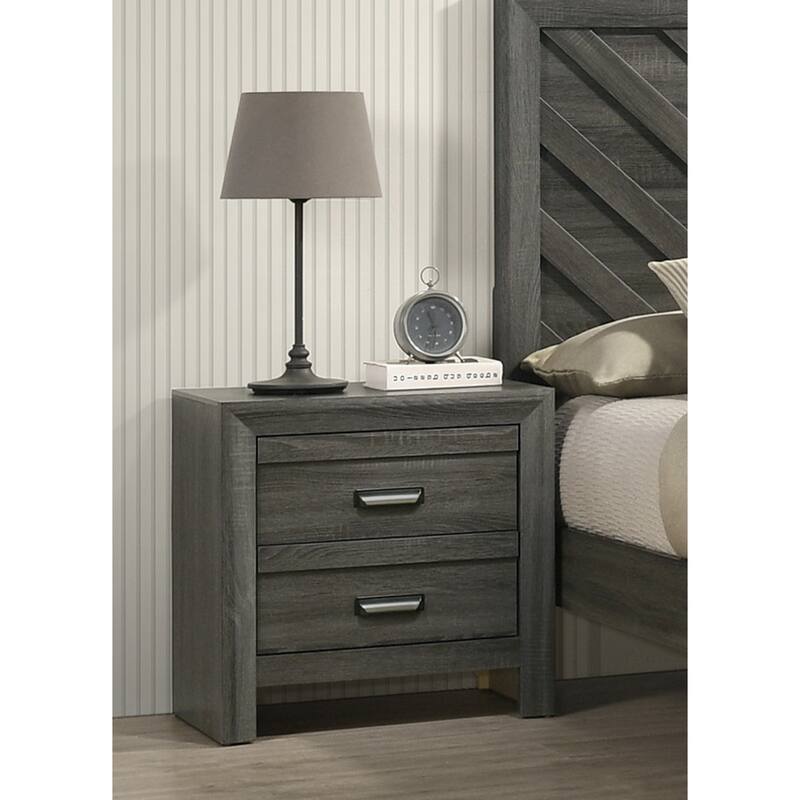 Contemporary Nightstand with Two Drawers in Rustic Gray Finish