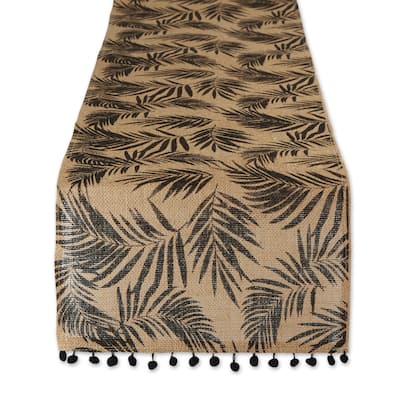 Fern Print Outdoor Table Runner- 72" - Black and Beige