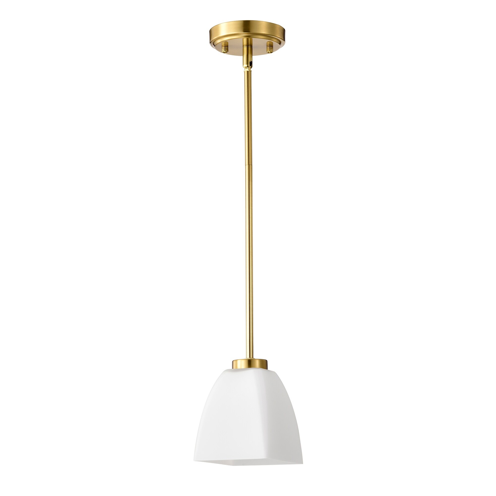 1-Light Gold Finish Mini Pendant with Pyramid Shaped Etched White