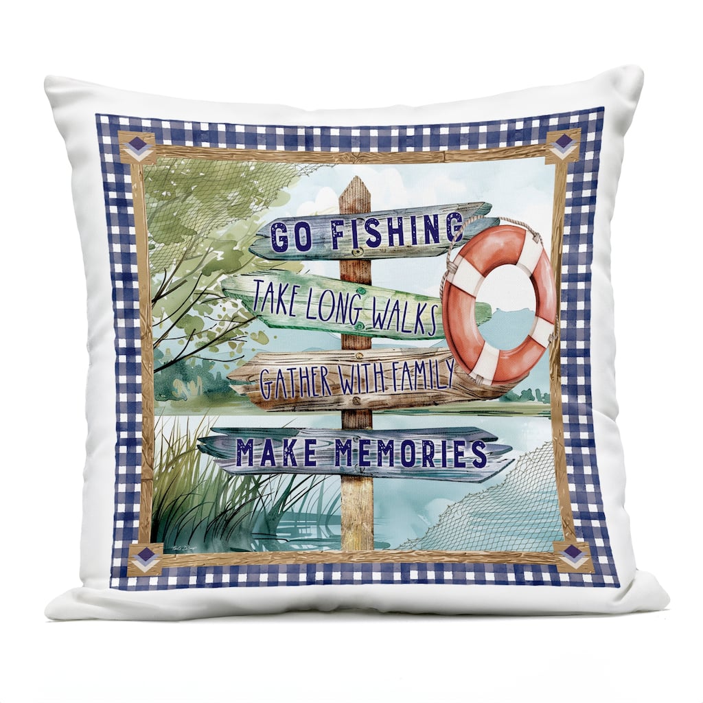 Stupell Plaid Border Lake Sign Printed Outdoor Throw Pillow Design by Nicole DeCamp