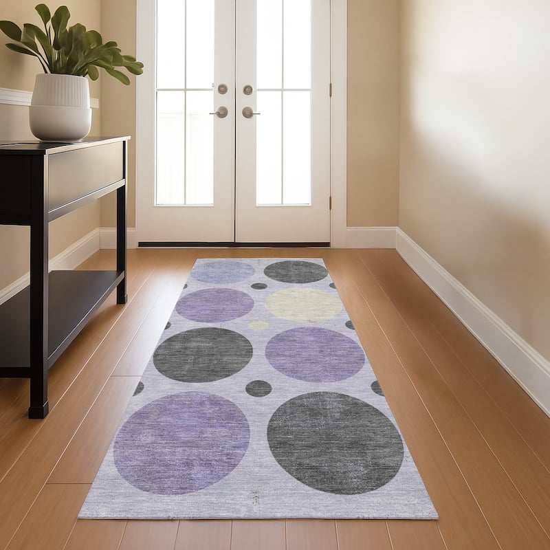 Premium Washable Super Soft Casual Circles Mayfield Rug - Lavender - 2'3" x 7'6"
