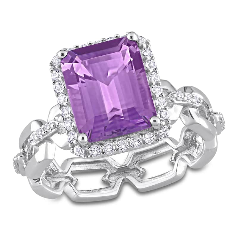 Miadora 3 1/2ct TGW Amethyst and White Topaz Halo Ring in Sterling Silver