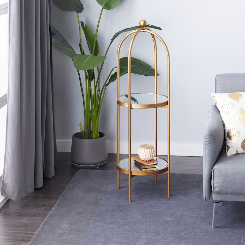 Metal 2 Shelf Shelving Unit with Mirror Shelves - Gold - Roche River Decor - 18"Wx16"Lx46"H