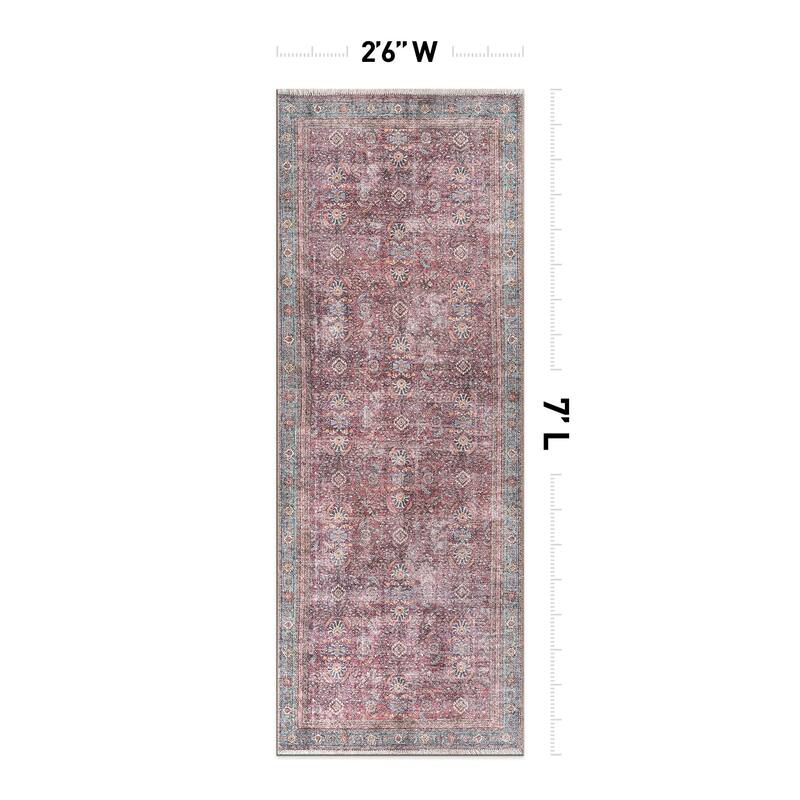 World Rug Gallery Distressed Vintage Bordered Machine Washable Area Rug