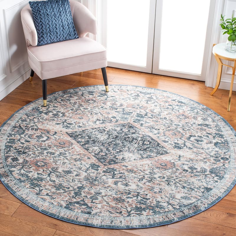 SAFAVIEH Journey Machine Washable Slip Resistant Robyn Oriental Medallion - 6'7" x 6'7" Round - Ivory/Pink - Round