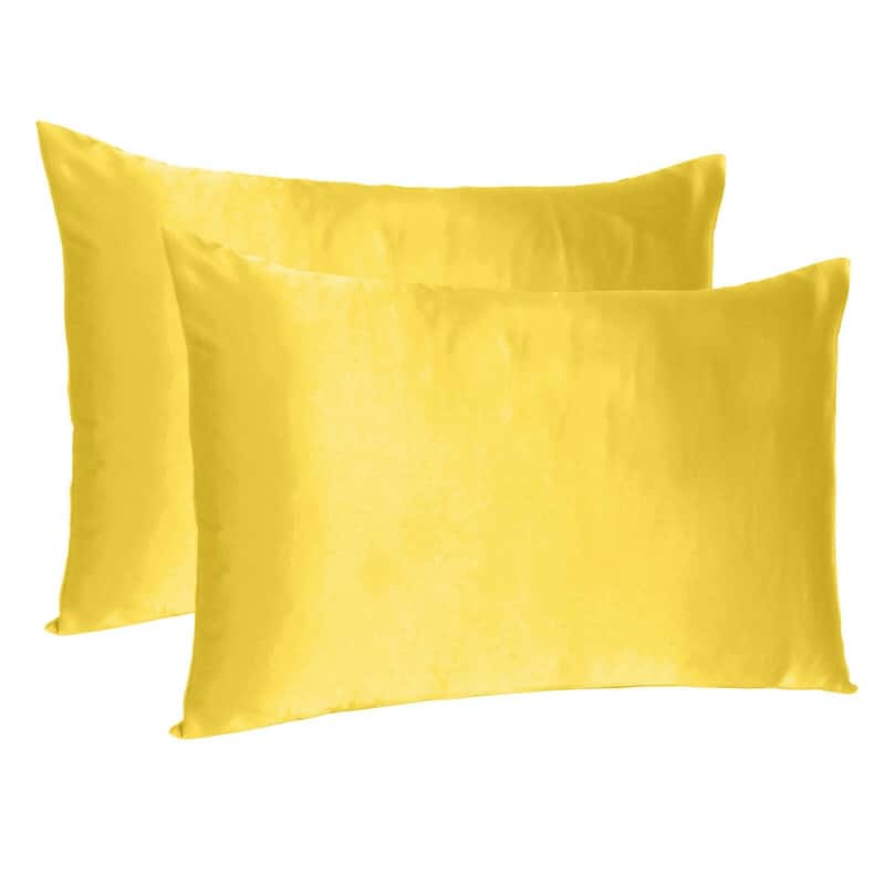 HomeRoots Lemon Dreamy Set Of 2 Silky Satin Standard Pillowcases