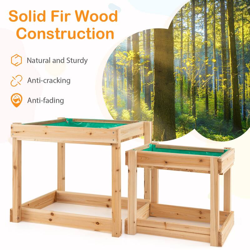 Gymax Wooden Sand & Water Tables Outdoor Sensory Tables w/ Protective