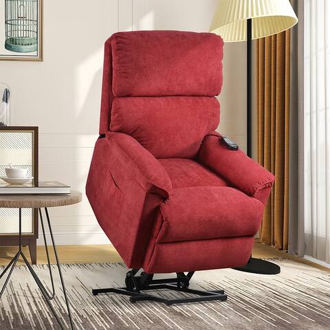 Power Lift Chair Soft Fabric Upholstery Recliner with Remote Red