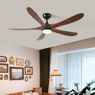 62 in. Solid Wood with Remote Control with Light, DC Motor Indoor/Outdoor 5-Blade Ceiling Fan for Patios, Bedrooms&Farmhouses