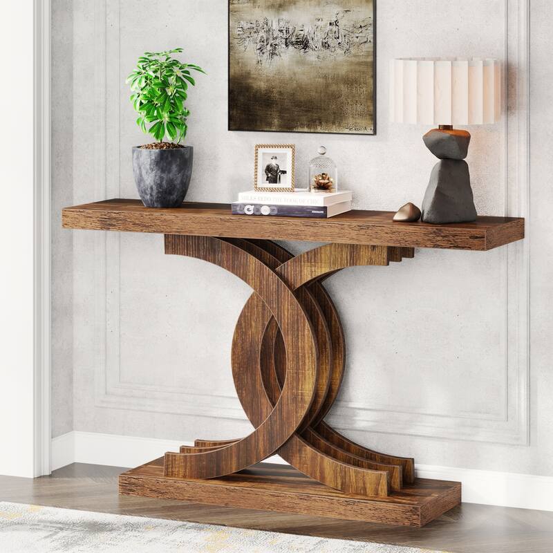 Console Table, Entryway Table with Geometric Legs, Sofa Table - 11.81"D x 39.37"W x 31.49"H - Brown