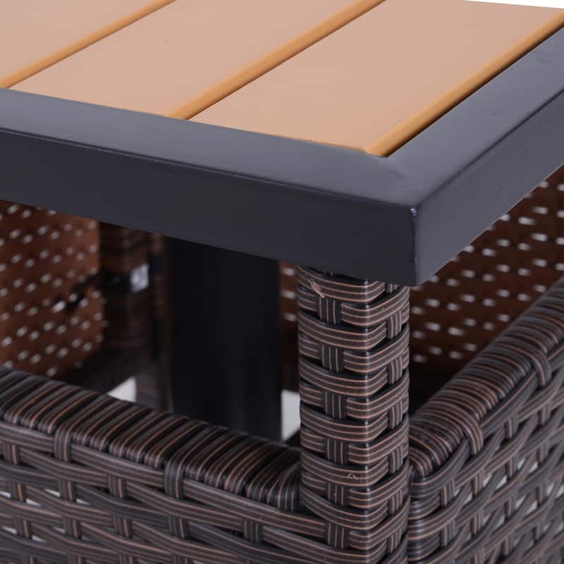 Outdoor Rattan Wicker Side Table with Steel Frame, Umbrella Insert Hole and Sand Bag, Brown