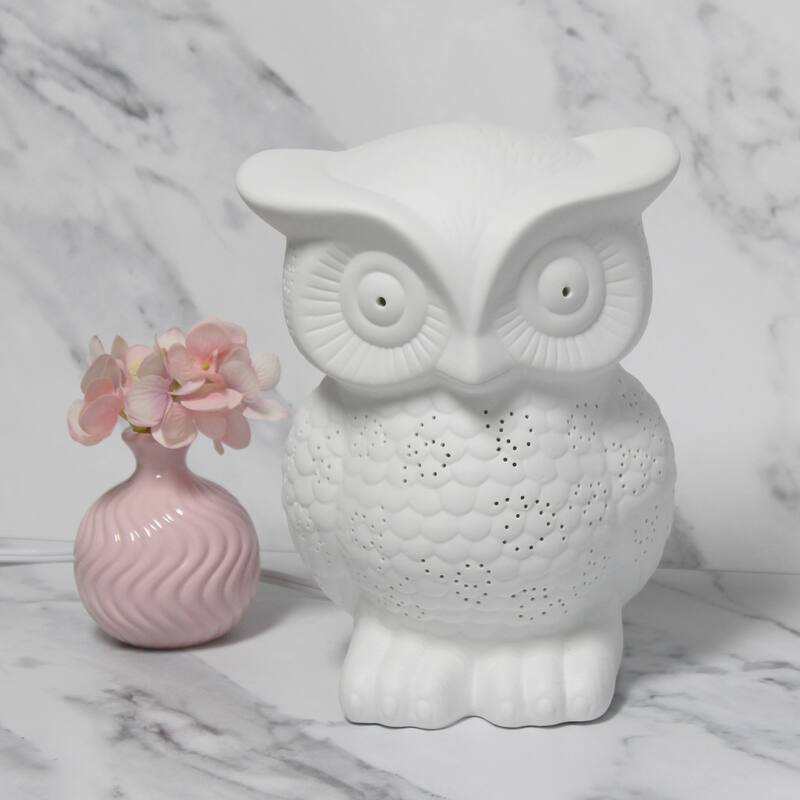 9.84 in. White Finish Table Lamp, Sturdy Owl Shaped Table Lamp for Living Rooms and Bedrooms