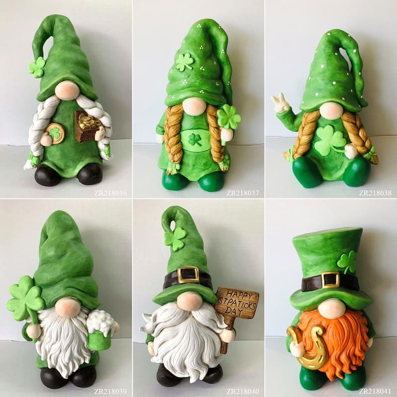 St. Patrick's Day Garden Gnome with Red Beard and Horseshoe