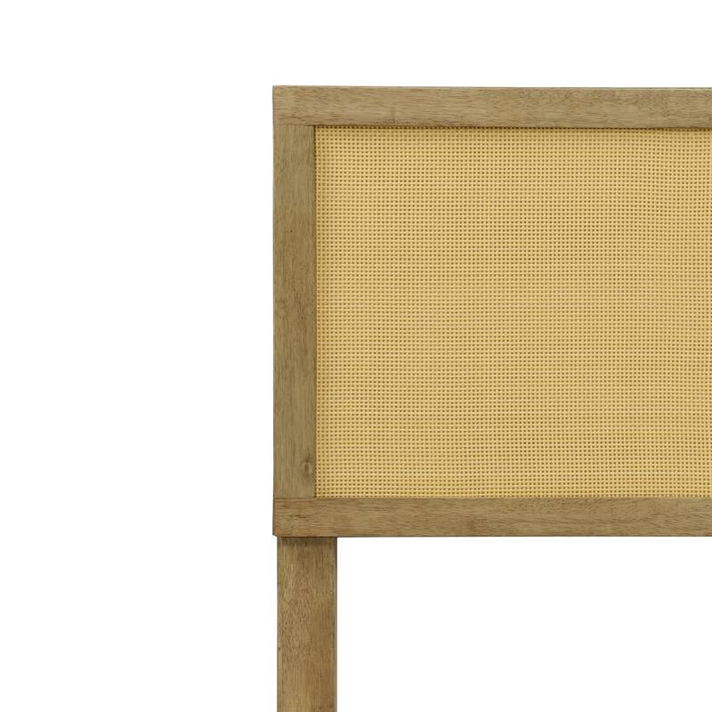 Natural Finish Rubberwood with Rattan Panel Headboard, King or Queen (Headboard Only)