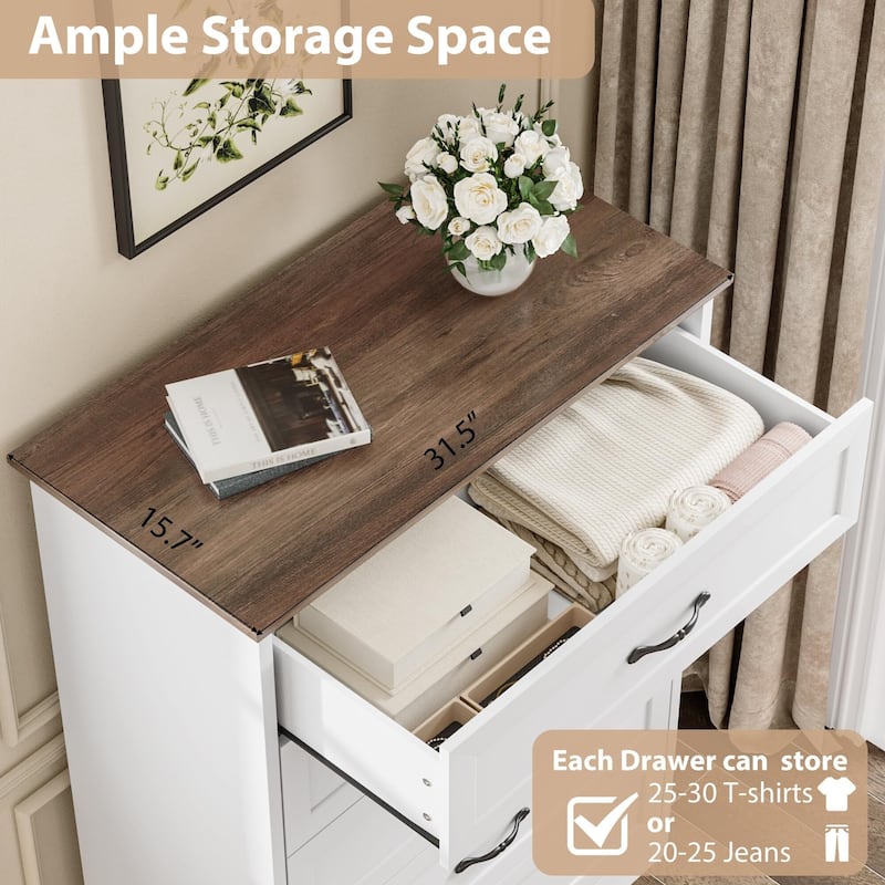 5/6 Drawers Dresser for Bedroom,Chest of Drawers with Wide Metal Handle,Farmhouse Modern Wooden Dresser
