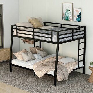 Metal Bunk Bed Full XL over Queen Size with 2 Ladders, Heavy Duty Sturdy Bedframe with Safety Guardrails for Kids,Teens & Adults