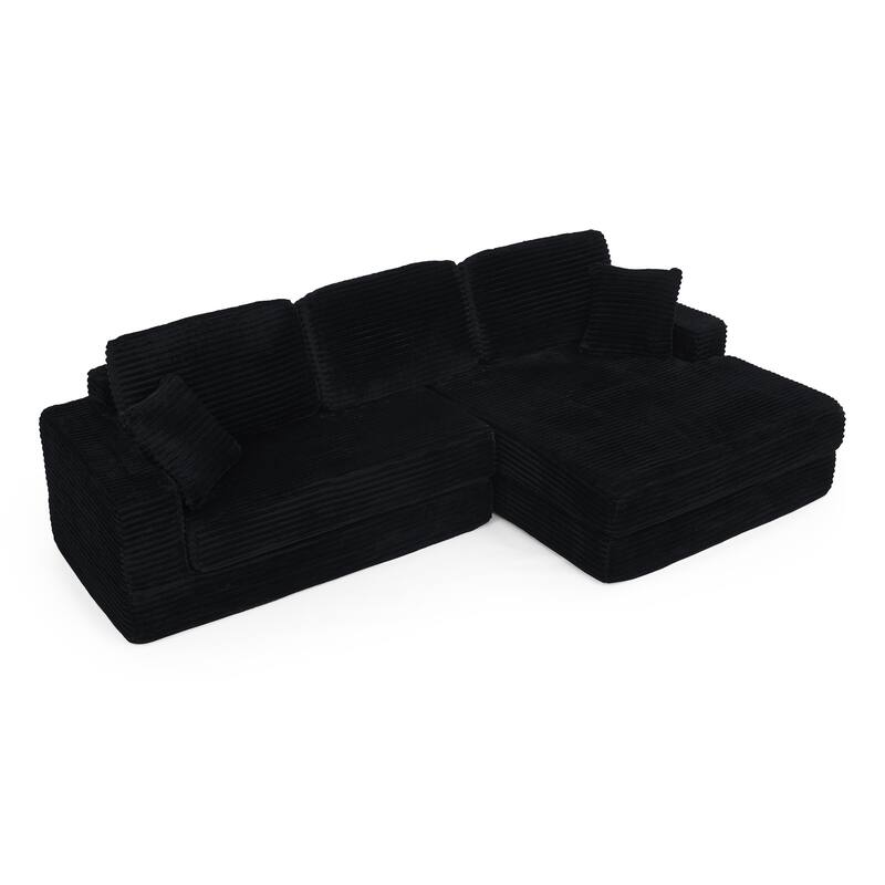 Anmytek Black L-Shaped Modular Sectional Sofa Corduroy Convertible to Bed