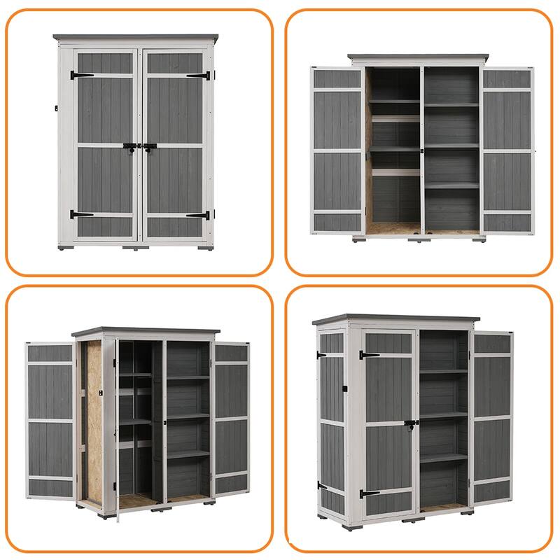 4 ft. W x 2 ft. D Outdoor Wood Storage Shed, Tool Cabinet w/4 Doors - 4 ft. W x 2 ft. D