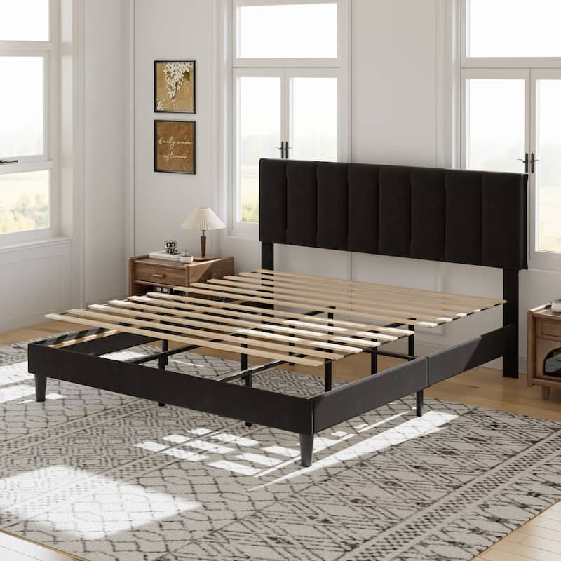 VECELO Tufted Upholstered Platform Bed Frame with Adjustable Height Headboard Twin/Full/Queen Size Beds