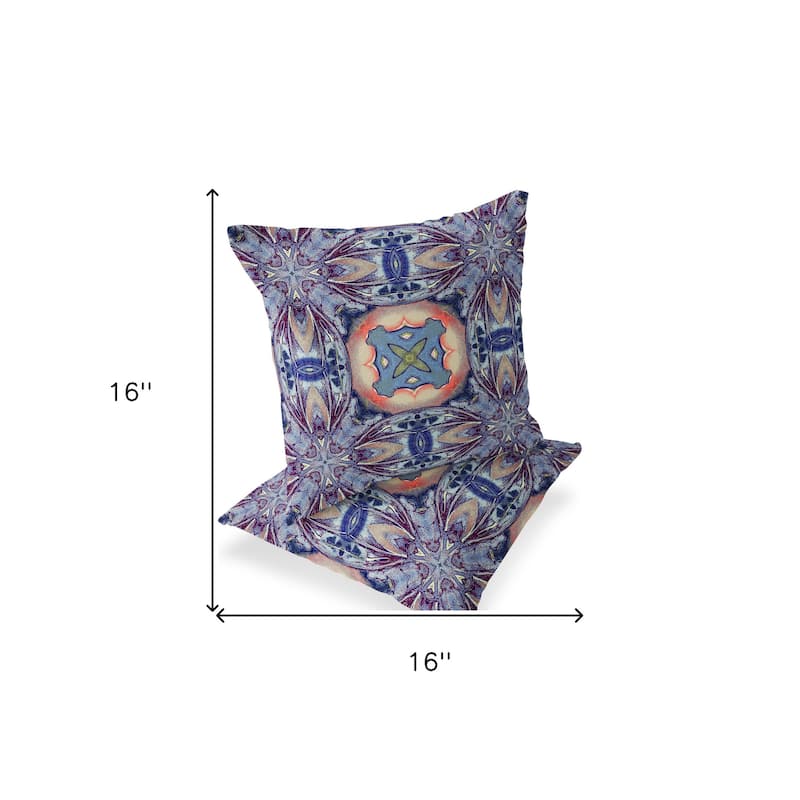 HomeRoots Set of Two 16" X 16" Blue and Pink Blown Seam Floral Indoor Outdoor Throw Pillow - 16.00' X '16.00' X '5.00