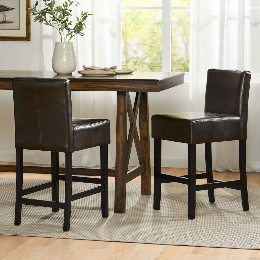 Portman 38-inch Brown Bonded Leather Counter Stool (Set of 2) by Christopher Knight Home