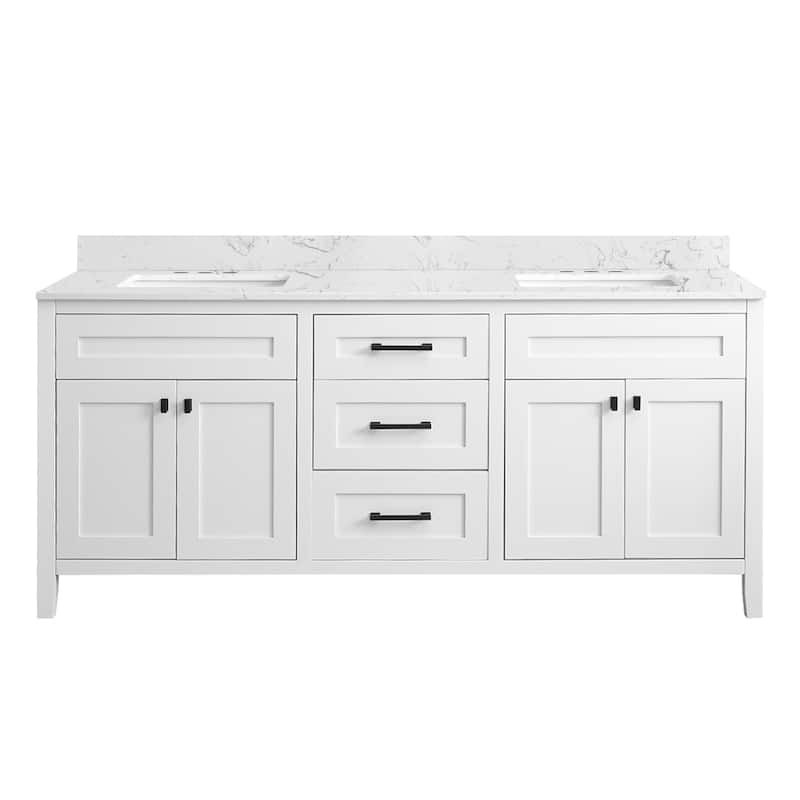 Nephelily 72 inch Bathoom Vanity With Quartz Top, Easy-to-Install - Quartz Calacatta White Top Set
