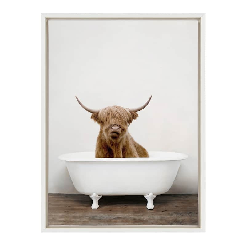 Kate and Laurel Sylvie Highland Cow Tub Framed Canvas by Amy Peterson