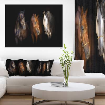 Designart "Three Horses with Golden Bridle" Animal Canvas Art Print
