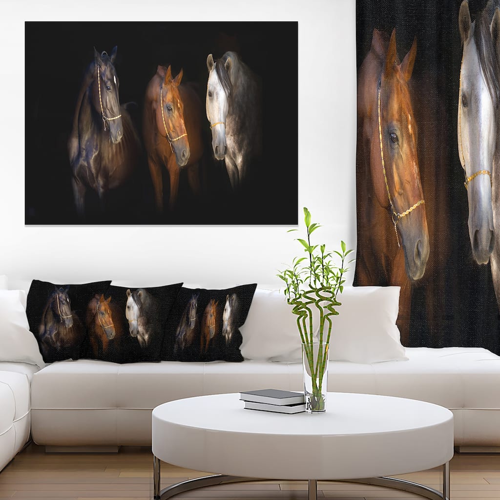 Designart "Three Horses with Golden Bridle" Animal Canvas Art Print