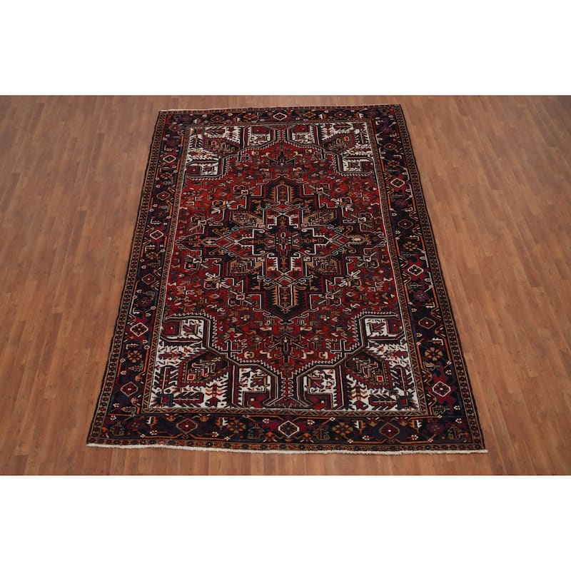 Hand Knotted Oriental 100% Wool Carpet Traditional Medallion Oranges & Rust Heriz Area Rug - 11' 0'' X 7' 10''