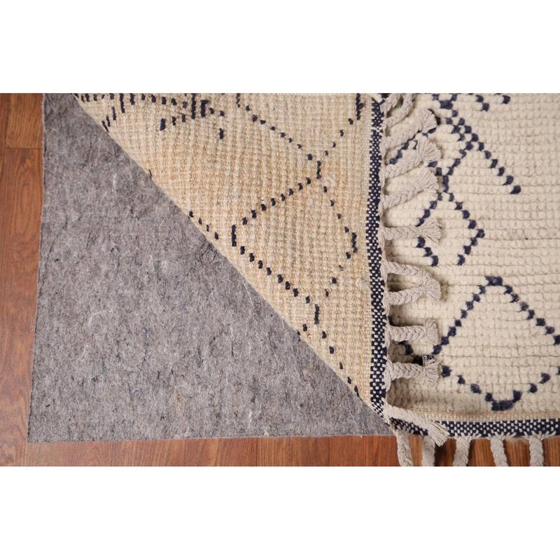 Earth Tone Trellis Moroccan Area Rug Handmade Wool Carpet - 8'1" x 9'6"