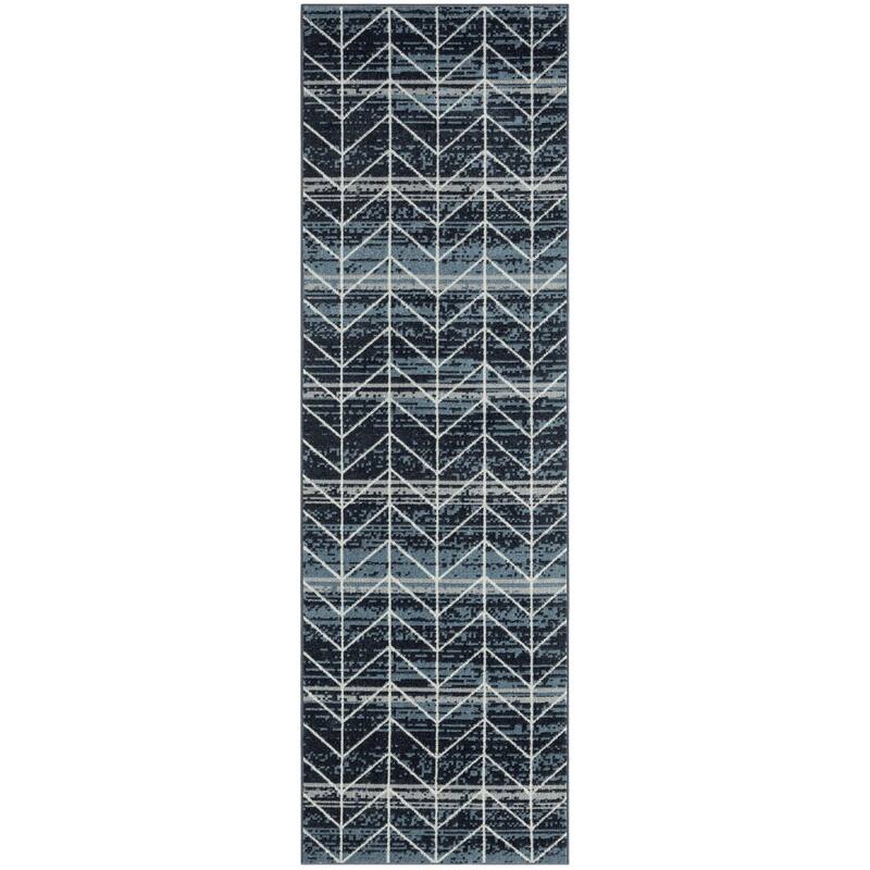 Everwash Treasure Arrow Modern Geometric Machine Washable Area Rug, Navy Blue/Grey
