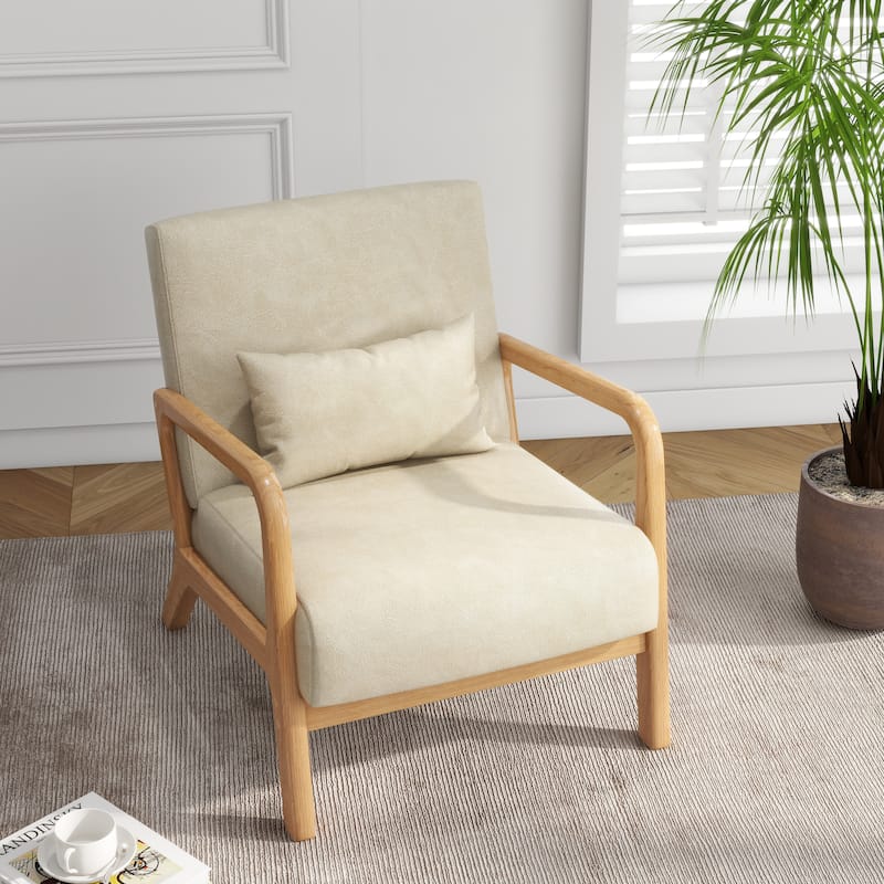 Mid Century Solid Wood Upholstered Accent Chair