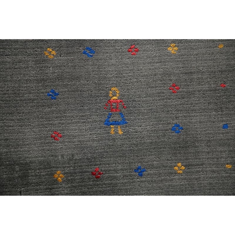 Slate Green Tribal Gabbeh Oriental Area Rug Hand-Knotted Wool Carpet - 8'1" x 9'11"